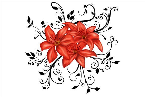 Download Grunge Red Lily Flowers and Swirls - Flowers Collection